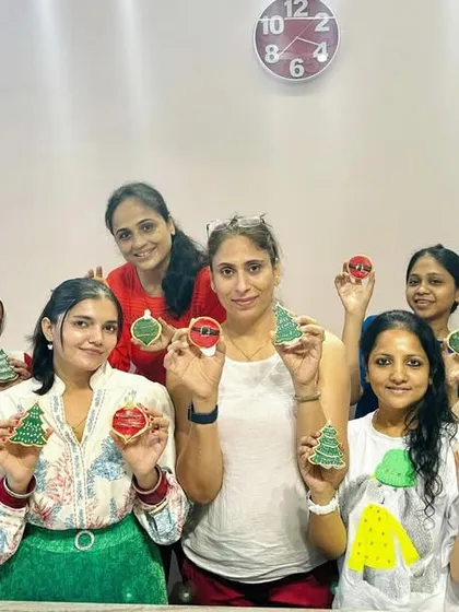 Getting into the festive spirit! My students had a wonderful time decorating these Christmas cookies with royal icing, creating everything from trees to ornaments.