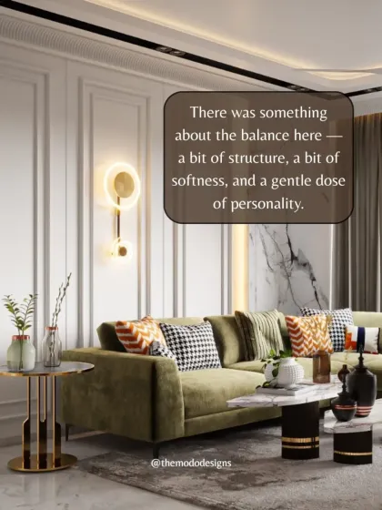 There is something special about the balance we achieved here. A bit of structure from the wall paneling, a bit of softness from the plush sofa, and a gentle dose of personality through color and pattern.