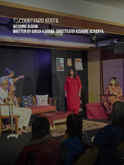 A scene from our Koota Production of Girish Karnad's 'Wedding Album'. Our flexible stage is transformed into a family living room, drawing the audience right into the middle of the drama and laughter of a modern Indian household.