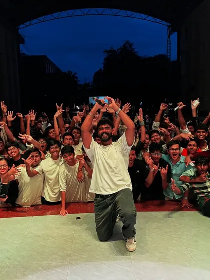 It's all about the connection with the crowd. Taking a moment to capture a selfie with the amazing students at Christ University after a high-energy set. These are the moments that make it all worthwhile.