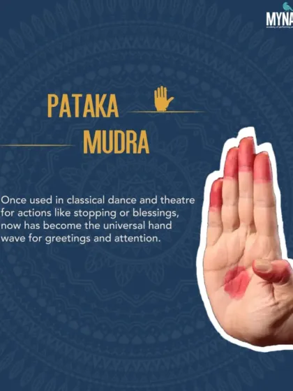 The Pataka Mudra was once used for actions like stopping or giving blessings in classical dance. Today, it has become the universal hand-wave emoji for greetings and getting attention.