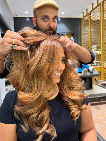 Another angle of this warm-toned balayage, showing the rich, vibrant colours.