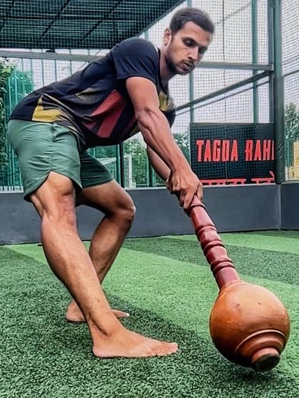 The focus and power required to handle the Gada. This is a Prahaar, a fundamental movement in our training system that builds strength from the ground up.