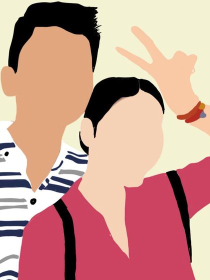 A cute and casual faceless portrait of a couple, perfect for a fun memory.