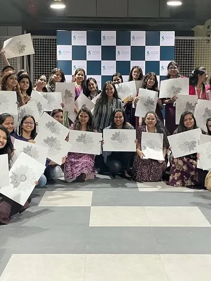 A wonderful group photo from a workshop with the women of Standard Chartered Bank. These corporate sessions are a powerful way to foster creativity and mindfulness in the workplace.