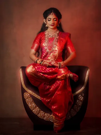 A powerful, seated pose from the Navratri Devi shoot, showcasing a meditative state and the quiet strength of the divine feminine.