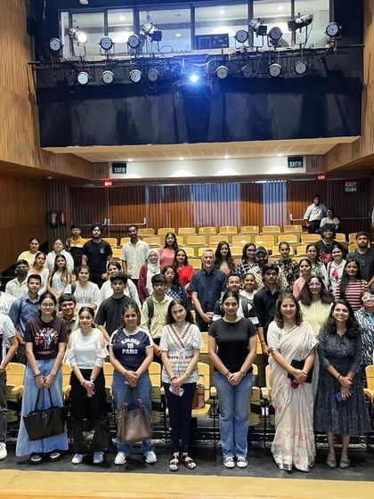 A group photo of our new students with faculty and directors at their orientation session. We give a warm "Bienvenue" to every new member of our Francophone family.