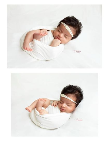 A collage showing the different poses and combinations from a family session. From the baby alone to shots with each family member, we capture all the love.