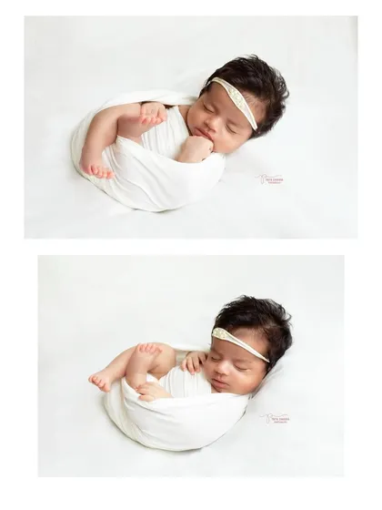 A collage showing the different poses and combinations from a family session. From the baby alone to shots with each family member, we capture all the love.