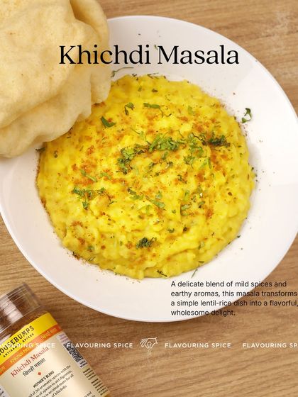A comforting plate of Khichdi served with papad, made flavourful with my delicate blend of mild spices and earthy aromas. It’s the perfect meal for when you crave something simple yet delicious.