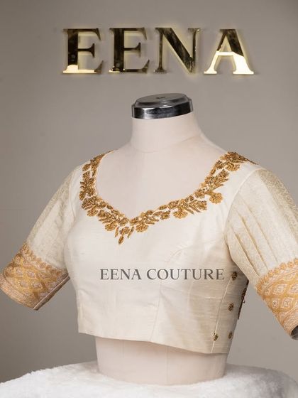 This video showcases an ivory-toned blouse with pleated puff sleeves and gold embroidery. It highlights the intricate handwork and traditional materials that go into every piece I create for my brides.