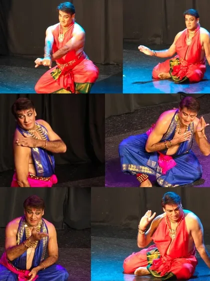 A collage capturing the divine expressions of Guru Sathyanarayana Raju during his week long series of Bharatanatyam performances at Vyoma.