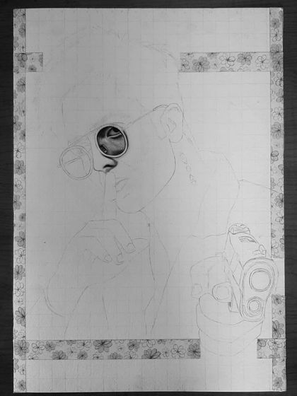 The 90-hour process behind my photorealistic pencil drawing of Harrdy Sandhu. Notice the detail in the sunglasses reflection and the texture of the shirt.