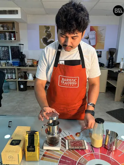 Our trainer Fardin demonstrating the full Vietnamese coffee setup. We provide all the necessary tools and guidance in our workshops.