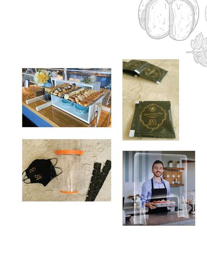 A look at some of our practical safety measures. We use protective shields at buffet stations, provide custom-branded masks and sanitizers, and have implemented physical barriers to ensure safe, contactless service.