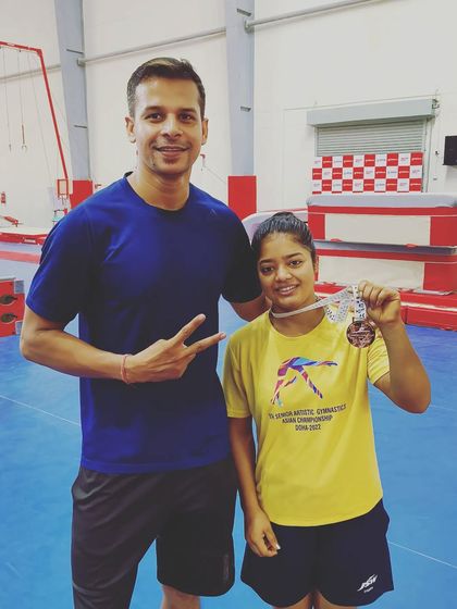 Celebrating Pranati's success back at the training center. These victories are a result of a huge team effort behind the scenes.