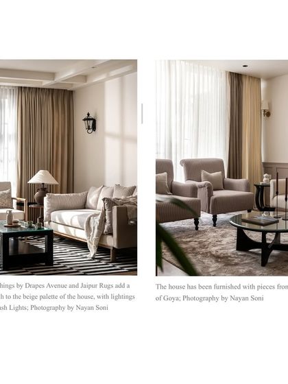A press clipping featuring the soft furnishings and layered textures of the Riviera Maison living room.