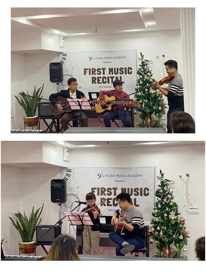 Our string students performing in duets and trios at the music recital.