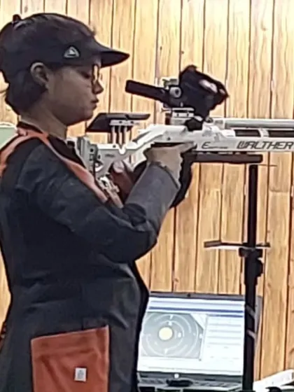 Joena Chakraborty in perfect form during the competition where she qualified for the 2024 National Championship in Junior Women's 10m Air Rifle.