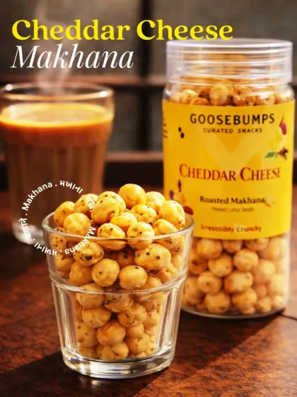 Here are my Cheddar Cheese Makhana, a modern twist on a classic healthy snack. These roasted fox nuts are light, irresistibly crunchy, and seasoned for a cheesy flavour that satisfies without the guilt of fried snacks.