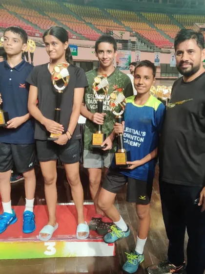 A group of our medalists with their coach at the Delhi State Championship, a proud moment for the entire academy.
