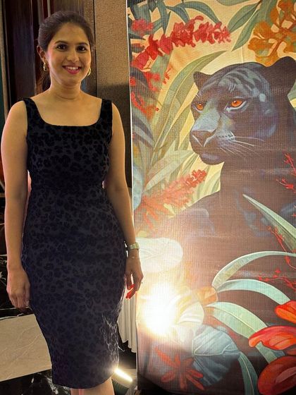 Our client Arpitha looking picture perfect in her customised animal print bodycon dress.