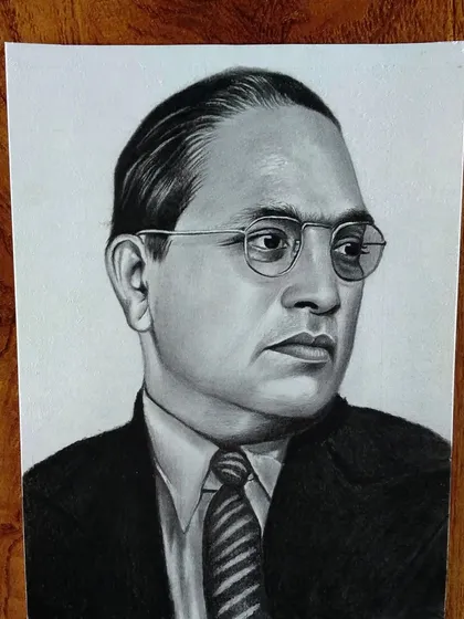 A respectful and detailed portrait of Dr. B.R. Ambedkar, a key figure in Indian history.
