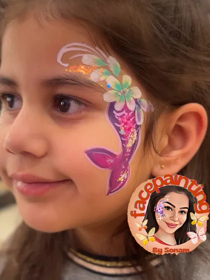 A beautiful mermaid tail design with floral accents and lots of glitter. This is a dream come true for any little mermaid fan.
