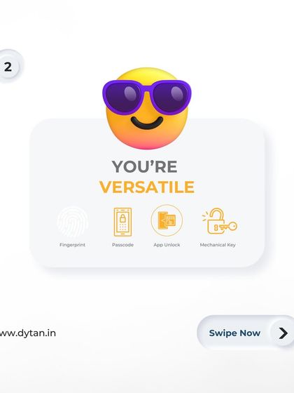 You're versatile, and your lock should be too. This graphic shows the multiple ways you can access your home: fingerprint, passcode, app unlock, and mechanical key.