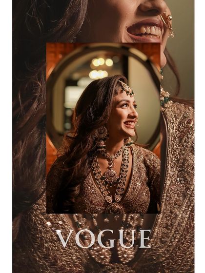 A creative collage of a bride, styled to look like a high-fashion magazine cover.