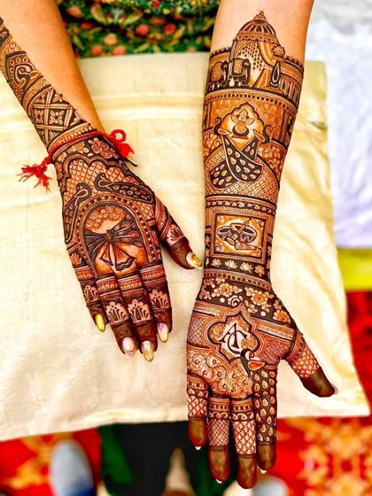 A unique design featuring a mix of geometric patterns, traditional motifs, and personalized initials.