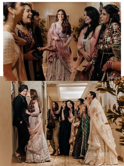 Fun, candid moments with the bride and her friends, capturing the laughter and excitement backstage before the main event.