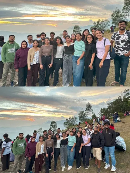 Our group enjoying a beautiful sunset in Munnar. The sky puts on a spectacular show, and we make sure you have the best seats.