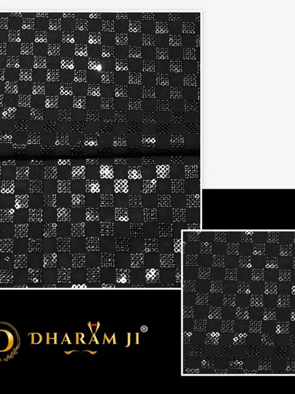 A black and silver checkered fabric with sequins. This material is designed for party wear, perfect for a blazer that will catch everyone's eye.