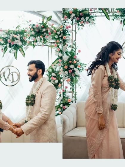 A romantic moment during the ring ceremony. The groom kisses the bride's hand after placing the ring, a gesture full of love and respect.