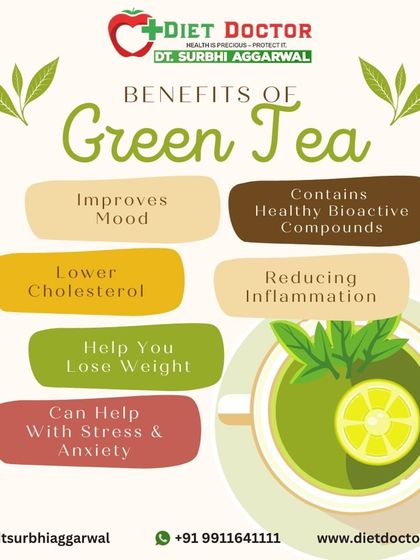 Green tea is a staple in many of my diet plans for good reason. This infographic outlines its many benefits, including improving mood, lowering cholesterol, and helping with weight loss.