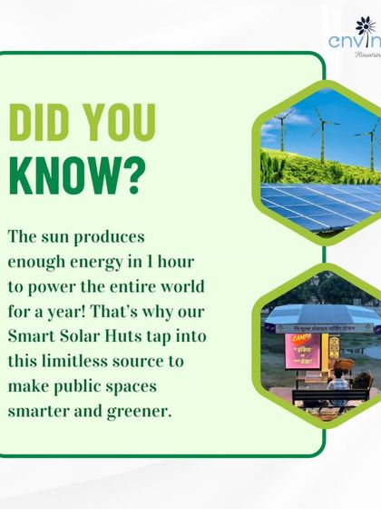 Did you know the sun produces enough energy in one hour to power the world for a year? This informational graphic explains the limitless potential of solar power that our Smart Solar Huts tap into to make public spaces smarter and greener.