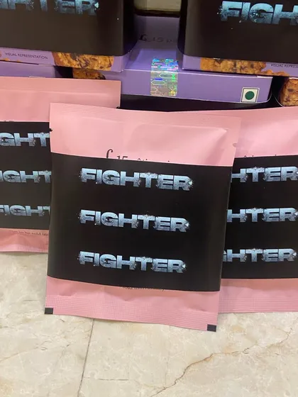 A look at the custom merchandise I curated for the cast and crew of the Bollywood movie 'Fighter', including these branded pouches.