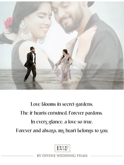A creative double exposure shot, blending a close-up portrait with a scene of the couple walking on the beach. This adds an artistic and dreamy quality to the pre-wedding photo.