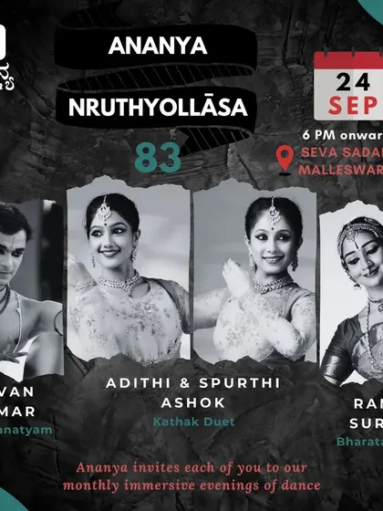 The flyer for Ananya Nruthyollasa, a monthly dance event in Malleswaram, Bengaluru.