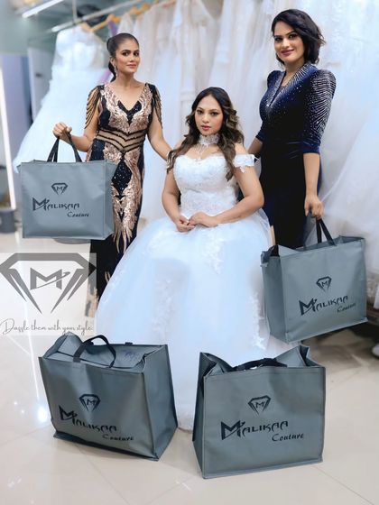A happy bride-to-be, surrounded by friends and her new Malikaa Couture gowns. It's an honor to be a part of these joyous moments.
