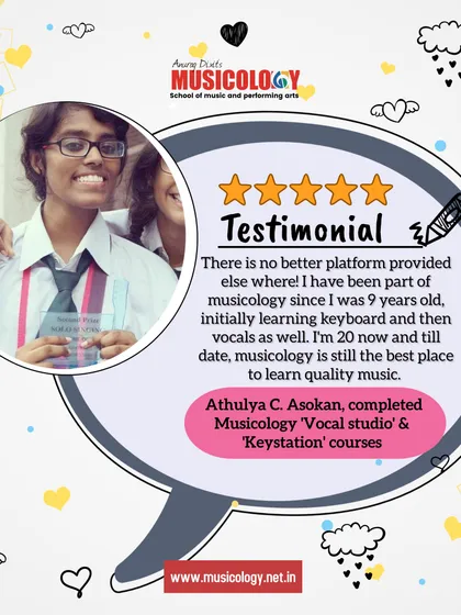 Athulya, a student since she was 9 years old, shares that even after 11 years, Musicology is still the best place to learn quality music.