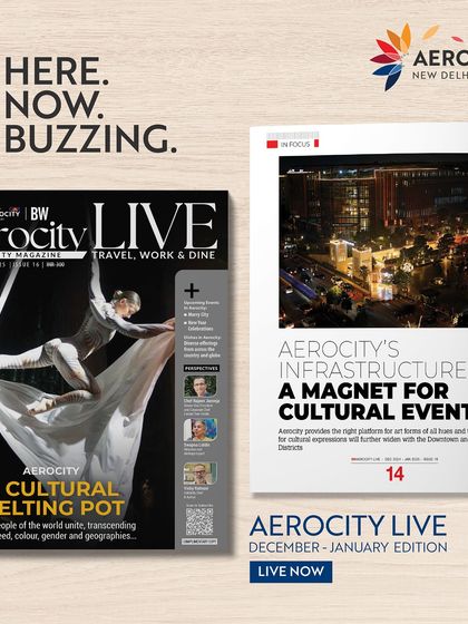 The cover of our 'Aerocity Live' magazine, positioning us as a cultural melting pot. This showcases our role as a thought leader and a hub for cultural events.