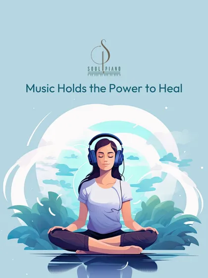 Music holds the power to heal. This image illustrates how listening to or playing music can be a form of meditation, helping you find balance and mental clarity. It is a journey inward, guided by sound.