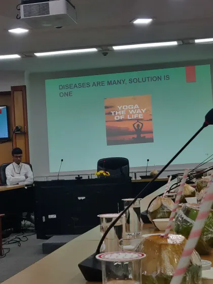 A slide from one of my presentations at AIIMS: "Diseases are many, solution is one - Yoga The Way of Life." This encapsulates my core belief in yoga as a holistic solution.