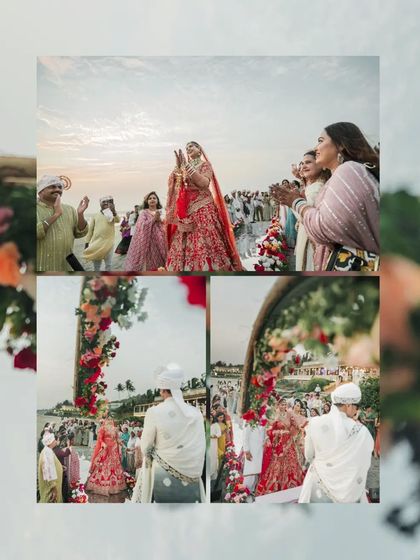 A collection of moments from the bridal entry and Varmala ceremony. These shots tell the story of the bride's walk to the mandap and the joyful union with her groom.