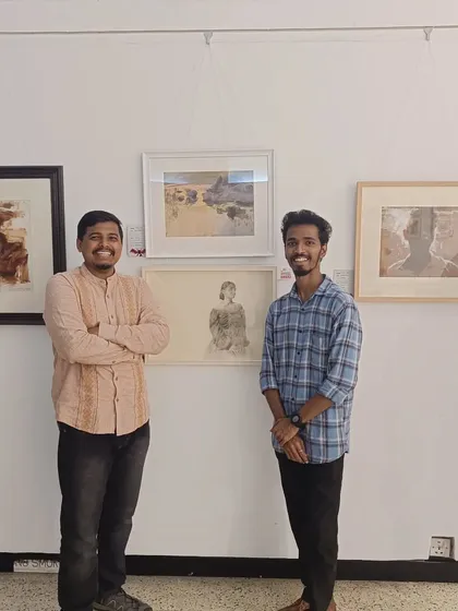 With a friend at the Art Society of India exhibition.