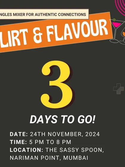 Three days to go! A simple, bold countdown to our singles mixer at The Sassy Spoon.