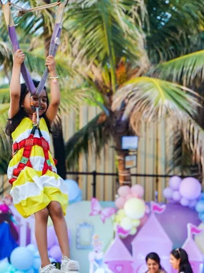 For the thrill-seekers, our portable zip line is a guaranteed highlight. We ensure a safe and exhilarating ride for kids, adding a unique element of adventure to any outdoor party.