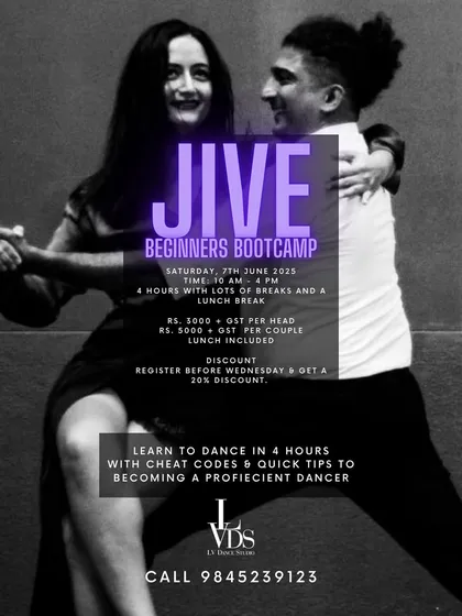 This is your fastest way to the dance floor. Our Jive Beginners Bootcamp is designed to turn you into a confident dancer in just four hours. This poster has all the details for our most popular, no-nonsense workshop.